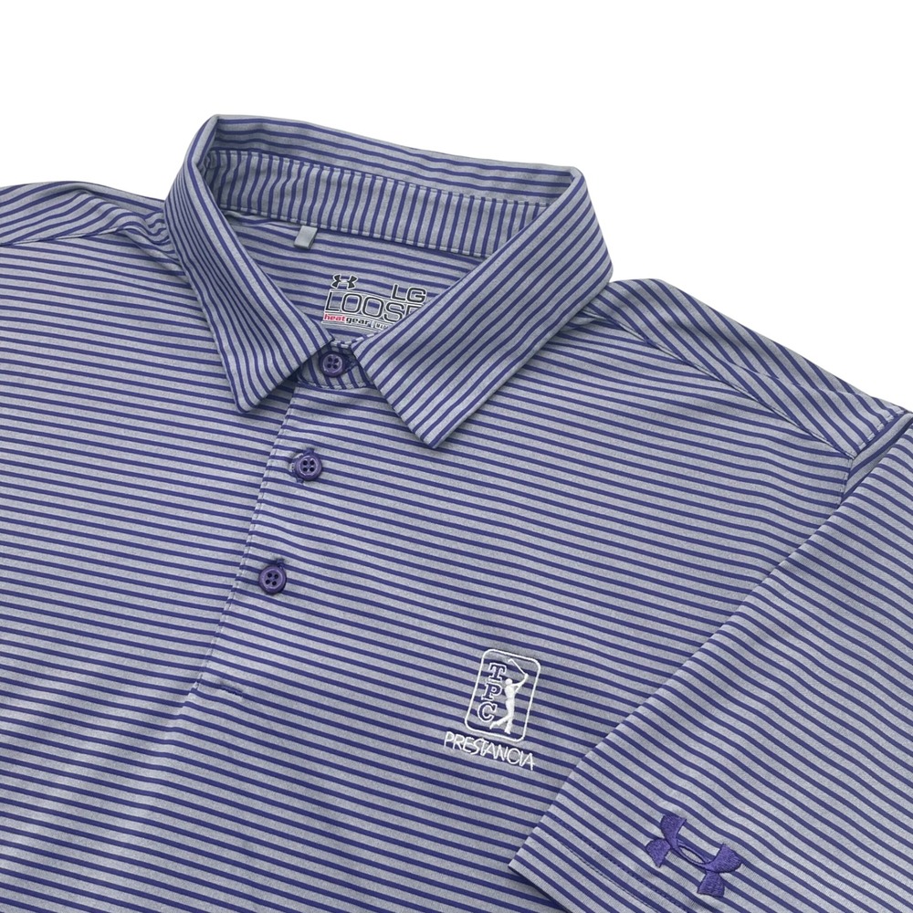 Under Armour Golf Polo Shirt Mens Large Striped TPC Prestancia HeatGear Stretch